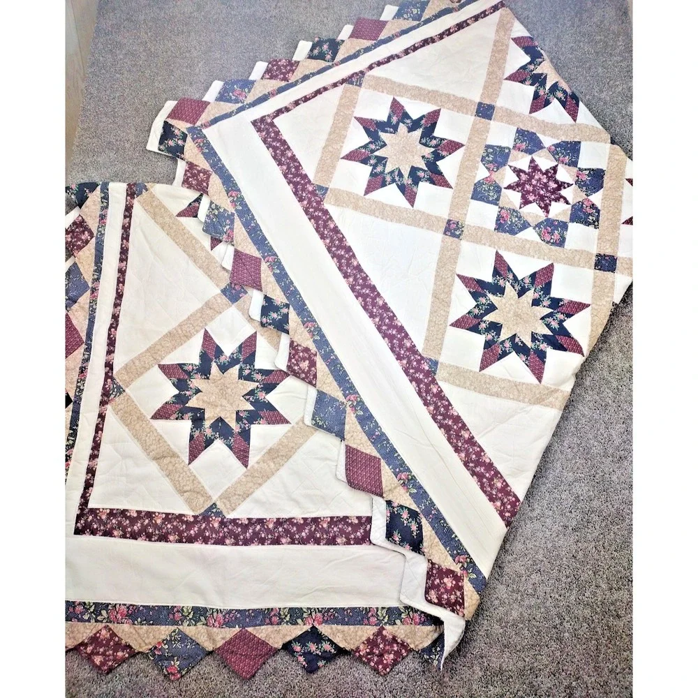 Vintage Star Quilt 86 x 96 Full/Queen Quilted Comforter-HND STCH Patchwork Shams